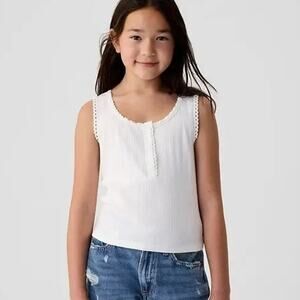 NEW Gap x Doen Girl's White Pointelle Tank Top Size Medium